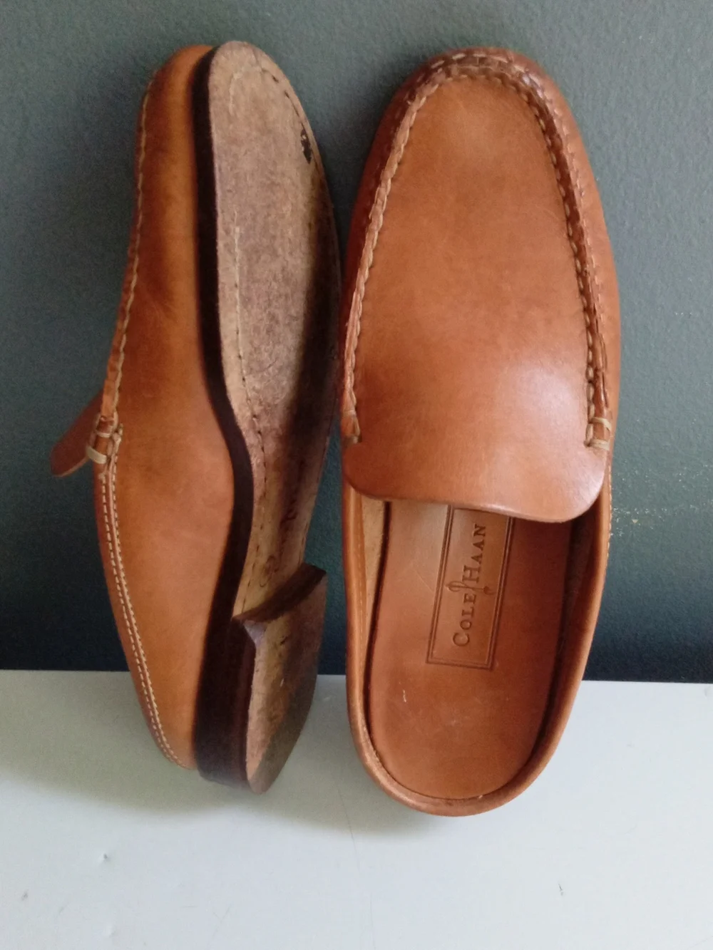Cole Haan Country Kids Tan Leather Moc Toe Mule Loafers Slip On Shoes